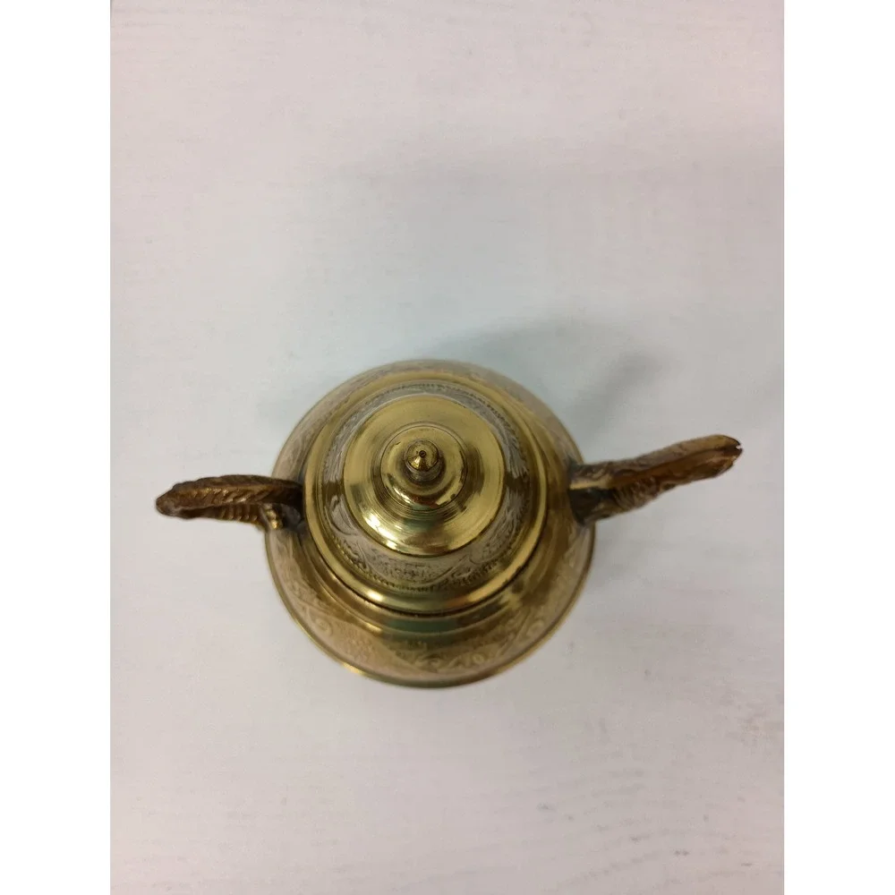 Vintage Teapot Embossed Brass Asian Small Gold Decorative Tea Pot Etched Floral